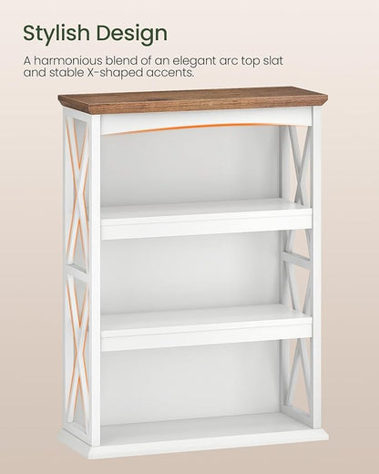 4-Tier Bookcase, 42.9" Floor Standing Organizer Shelf, Corner Book Stand, Metal Frame, for Study, Bedroom, Living Room, White and Walnut TSJ01WL