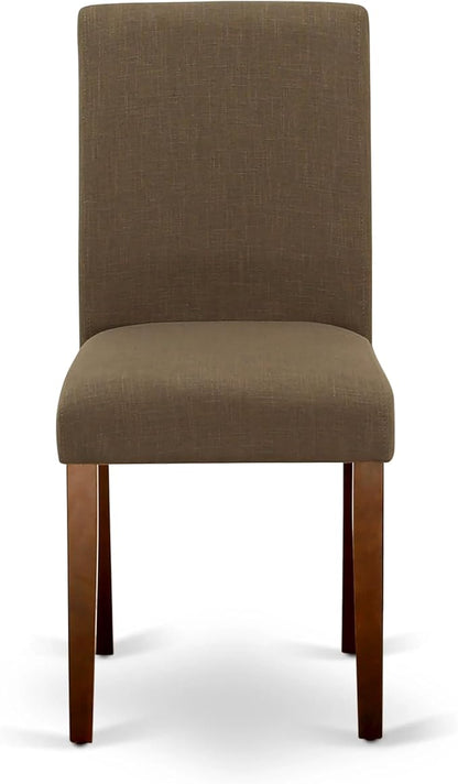 East West Furniture CAAB5-MAH-18 5 Piece Modern Dining Table Set Includes a Rectangle Wooden Table and 4 Coffee Linen Fabric Upholstered Parson Chairs, 36x60 Inch, Mahogany