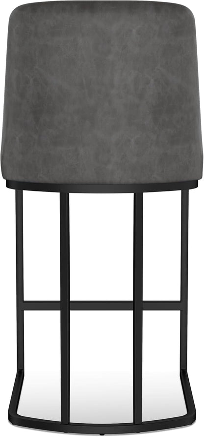 Bar Stools Set of 4, Faux Leather Counter Height Barstools, Upholstered Kitchen Counter Stools with Back and Stitching, 25.6" H Kitchen Island Stools Bar Chair, Metal Framed, Black Grey