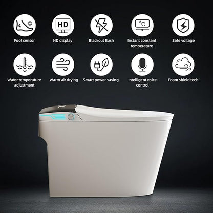 Smart Toilet with Bidet Built In ADA Height 17.7", 1.28GPF Power Flush, One Piece Bidet Toilet Design with Heated Seat, Voice Control, Remote Control, Foam Shield, Tankless Modern Toilet BSJ