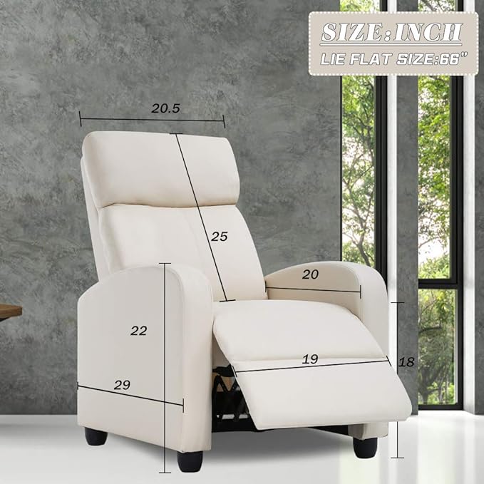 BestMassage | Recliner Chair | with 2 Point Massage Function | Pu Beige | with Lumbar Support, Adjustable Push Back, Footrest & Padded Seat | Easy Assembly | for Living Room, Home Theatre