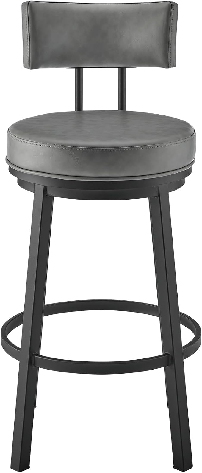 Armen Living Dalza Swivel Counter or Bar Stool in Black Finish with Grey Faux Leather