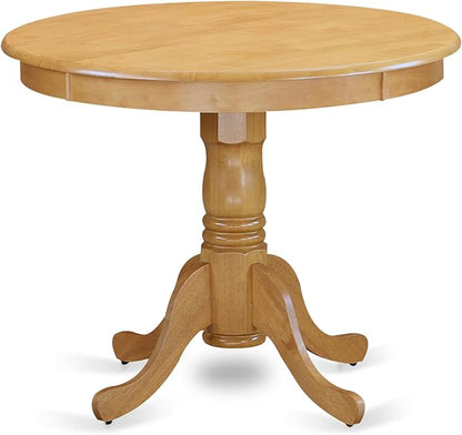 East West Furniture ANGR5-OAK-W 5 Piece Kitchen Table & Chairs Set Includes a Round Dining Room Table with Pedestal and 4 Dining Chairs, 36x36 Inch, Oak