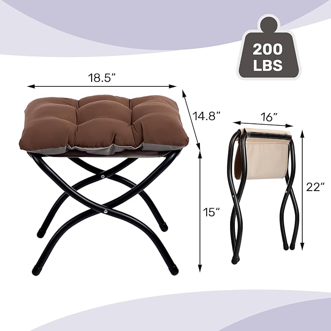 HollyHOME Fabric Lazy Chair with Foldable Ottoman, Accent Comfy Lounge Arm Chair and Folding Footrest Stool Set, Leisure Sofa Reading Chair and Footstool for Living Room, Bedroom, Dorm, Coffee Brown