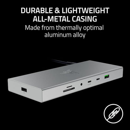 Razer USB 4 Dock: 14 Ports (Type C, Type A, HDMI, DP, Ethernet, SD, 3.5mm) - Dual Monitor Up to 4K 120 Hz - Laptop & Phone Fast Charge - Durable Lightweight Casing - Windows & Mac Compatible - Mercury