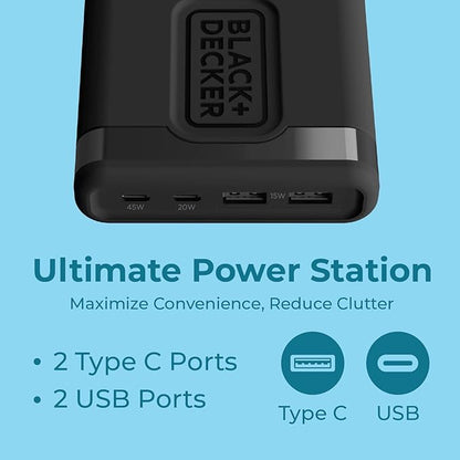 BLACK+DECKER USB C Fast Charger 65W 4 Port Type USB C Charging Station Hub Block TypeC Wall Charger Power Strip Adapter Plug 2 USBC 2 USBA for iPad iPhone 17 16 15 14 Pro Max Pixel Note Galaxy, Black