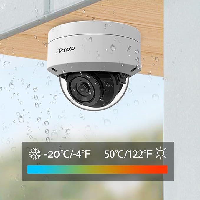 4K PoE Vandal-Proof Dome Camera with Mic, H.265 Outdoor Security IP PoE Camera, Human Vehicle Detection, 100ft IR Night Vision, IK10 IP66 110° Wide Angle 2.8mm Lens, PD54BA1-8M (Not PTZ)