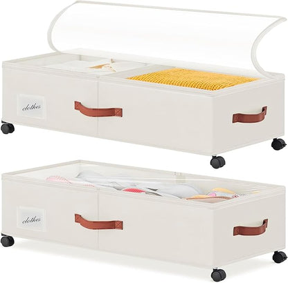 Under Bed Storage Containers with Wheels 9.5 inches Higher Under Bed Storage XXXL Underbed Shoes Blankets Clothes Storage Organizer 2 Pack Under the Bed Storage for College Dorms Bedroom Nursery Rooms