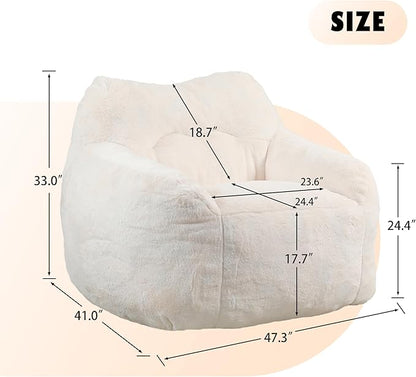 Furniliving Bean Bag Chair, Giant Bean Bag Chair Stuffed Floor Sofa for Adults Comfy Bean Bag Sofa with Back Support, Oversized Bean Bag Couch for Living Room Bedroom Dorm Office, Teddy, White