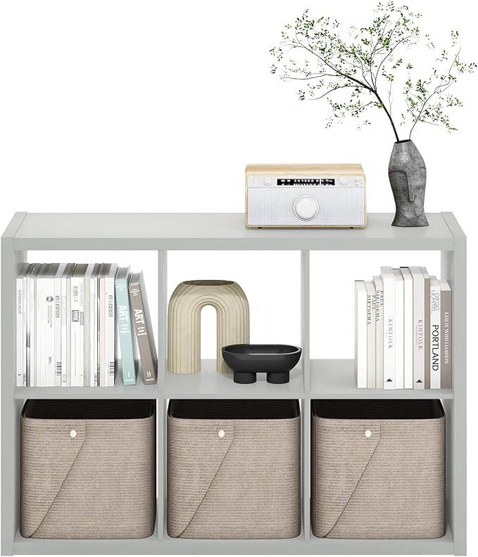 Furinno Cubicle Open Back Decorative Cube Storage Organizer, 6-Cube, Light Grey