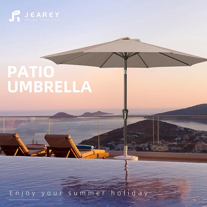 JEAREY 9FT Outdoor Patio Umbrella Outdoor Table Umbrella with Push Button Tilt and Crank, Market Umbrella 8 Sturdy Ribs UV Protection Waterproof for Pool, Garden (Tan)