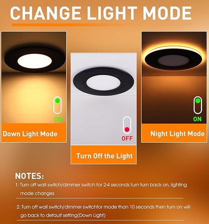 [4 Pack] CLOUDY BAY 6 inch 5 Color Swivel LED Gimbal Recessed Light with Night Light,12W CRI80+ 850LM,2700K/3000K/3500K/4000K/5000K,Canless Angled Adjustable Ceiling Downlight,Black