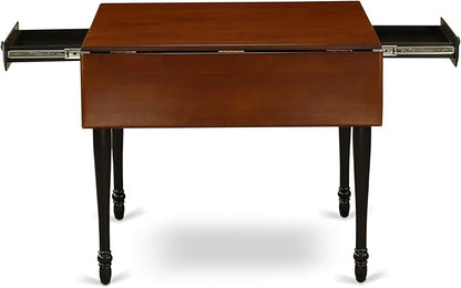 East West Furniture MZKE5-BCH-W 5 Piece Modern Dining Table Set Includes a Rectangle Wooden Table with Dropleaf and 4 Dining Chairs, 36x54 Inch, Black & Cherry