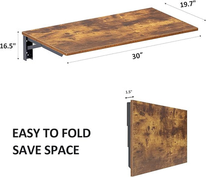 Need Wall Mounted Folding Table - Heavy Duty Small Fold Down Dining Table Length 30" Width 20" Perfect Addition to Home Office/Laundry/Home Bar/Kitchen & Dining Room Rustic Brown AC15-7650FG-ND
