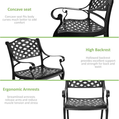 Cast Aluminum Patio Chairs of 2, Outdoor Dining Chairs Set, Aluminum Patio Chairs with Armrest for Garden, Backyard, Poolside, Balcony