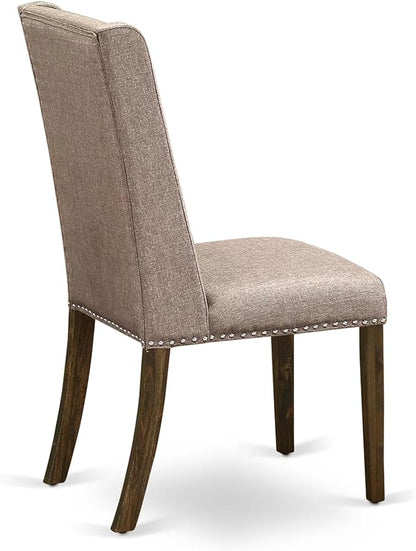 East West Furniture V727FL716-9 9 Piece Modern Dining Table Set Includes a Rectangle Wooden Table with V-Legs and 8 Dark Khaki Linen Fabric Parsons Dining Chairs, 40x72 Inch, Multi-Color