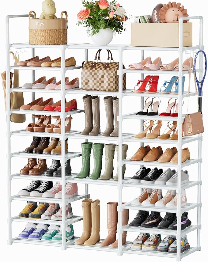 Mavivegue 10 Tiers Shoe Rack, Large Storage Space, 55-60 Pairs, White, Polypropylene