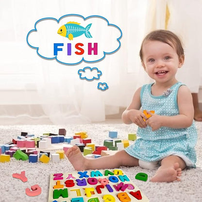 Attmu Alphabet Puzzles Wooden Puzzles for Toddlers Toy, Shape ABC Puzzle Alphabet Learning Toys Preschool Educational Toys Gift for Girls Boys