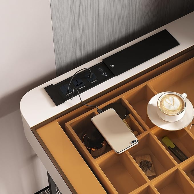 Lartis Office Desk with Drawer - Writing Desk with Intelligent Socket Computer Desk with USB Port Compartmentalized Storage for Home Office Working Gaming