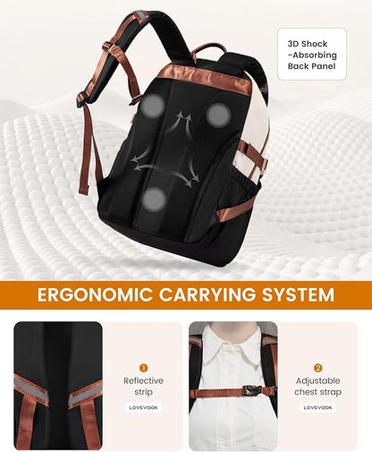 LOVEVOOK School Backpack for Teen Girls, Waterproof Travel College Bookbag for Middle High School with Large Cup Holder & Pencil Case, Fits 15.6'' Laptop, Cute Aesthetic Kids Student Backpack