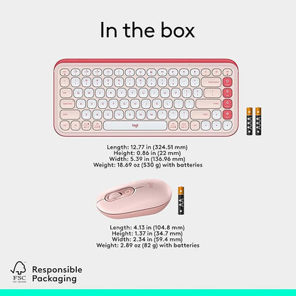 Logitech POP ICON Combo, Bluetooth Keyboard and Mouse Combo, Comfortable Typing, programmable Keys and Buttons, Quiet clicks, Easy-Switch up to 3 Devices - Rose