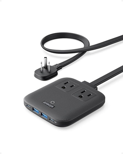 Anker Travel Power Strip, Anker Nano 67W Max 6-in-1 USB C Charger, 2 AC, 2 USB A and 2 USB C, 5ft Thin Undetachable Flat Plug Extension Cord with Multiple Outlets, Travel Essentials, Cruise Essentials