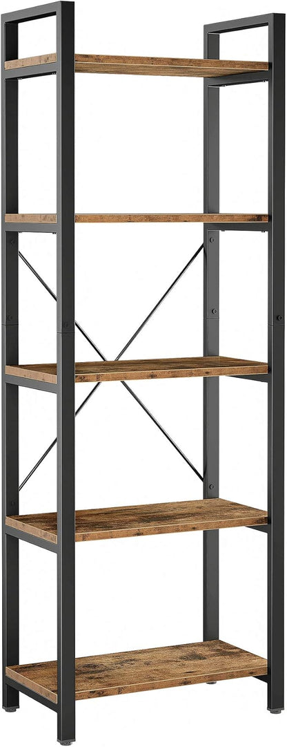 IRONCK Bookshelf 5-Tier Ladder Shelf 110 lbs or Shelf Vintage Industrial Style Bookcase for Home Decor, Office Decor