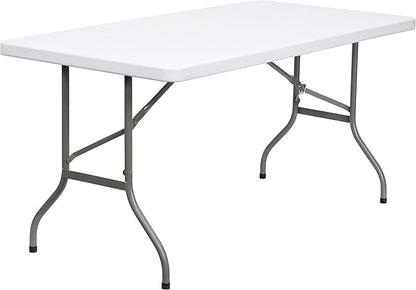 Flash Furniture Elon 5' Rectangular All-Occasion Plastic Folding Event Table, Foldable Portable Banquet Table for Indoor/Outdoor Events, White