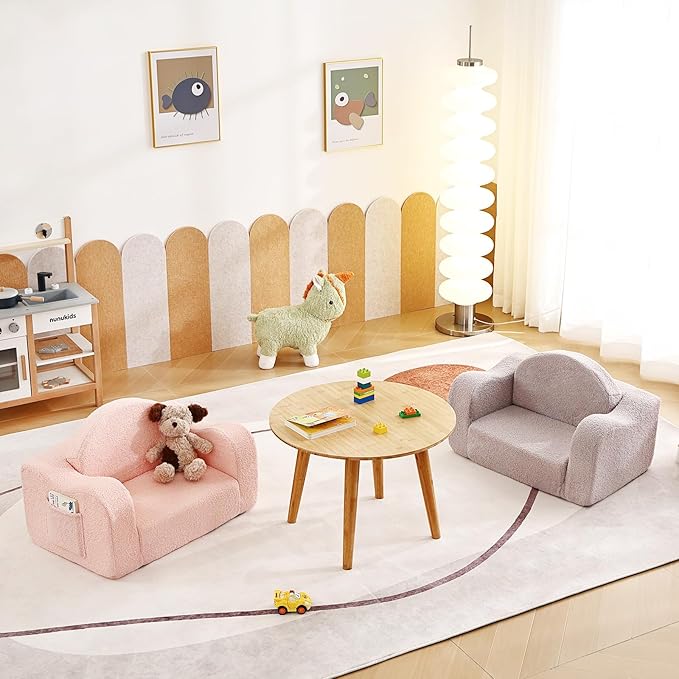 Tiita Kids Sofa, 2-in-1 Kid Sofa Chair, Convertible Chirldren Couch to Lounger, Flip Out Kids Sofa Chair, Toddler Armrest Chair Bed, Folding Kids Play Sofa for Girl or Boy, Grey