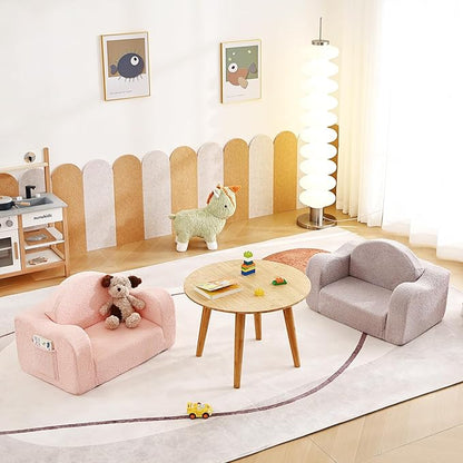 Tiita Kids Sofa, 2-in-1 Kid Sofa Chair, Convertible Chirldren Couch to Lounger, Flip Out Kids Sofa Chair, Toddler Armrest Chair Bed, Folding Kids Play Sofa for Girl or Boy, Grey