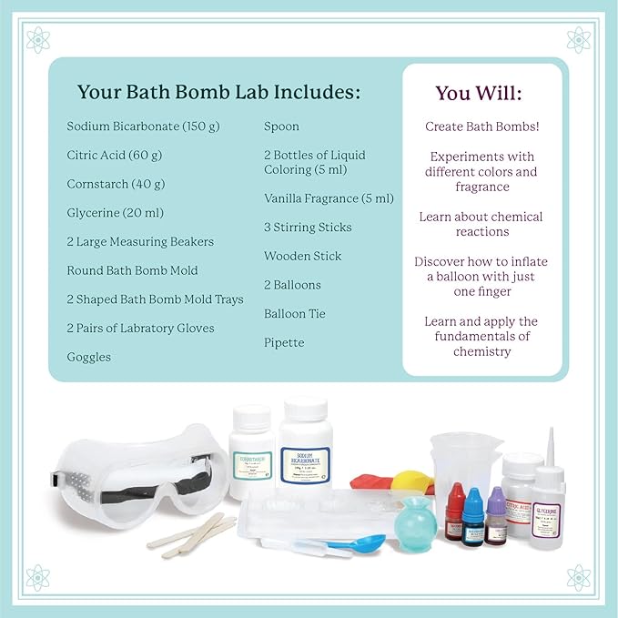 MindWare Science Academy Bath Bomb lab - A 20pc DIY Experiment kit for Boys & Girls - Make 4+ Bath Bomb Experiments - Great Gift for Children & Teenagers