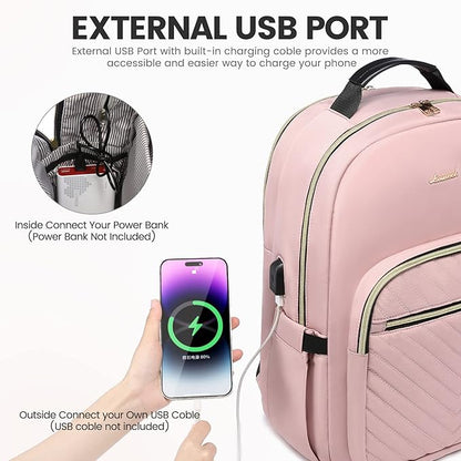 LOVEVOOK Laptop Backpack for Women 17.3 inch,Cute Womens Travel Backpack Purse,Professional Laptop Computer Bag,Waterproof Work Business College Teacher Bags Carry on Backpack with USB Port,Pink