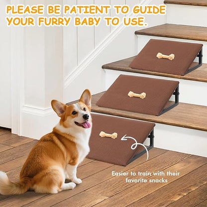 Dog Ramps for Stairs, 3 Pack Pet Ramp Stairs for Small Medium Dogs, Non-Slip Dog Pet Steps for Any Staircase with Anti-Slip Strip, Stair Ramp for Injured Elder Dogs/Cats (Brown, 3 Pack)