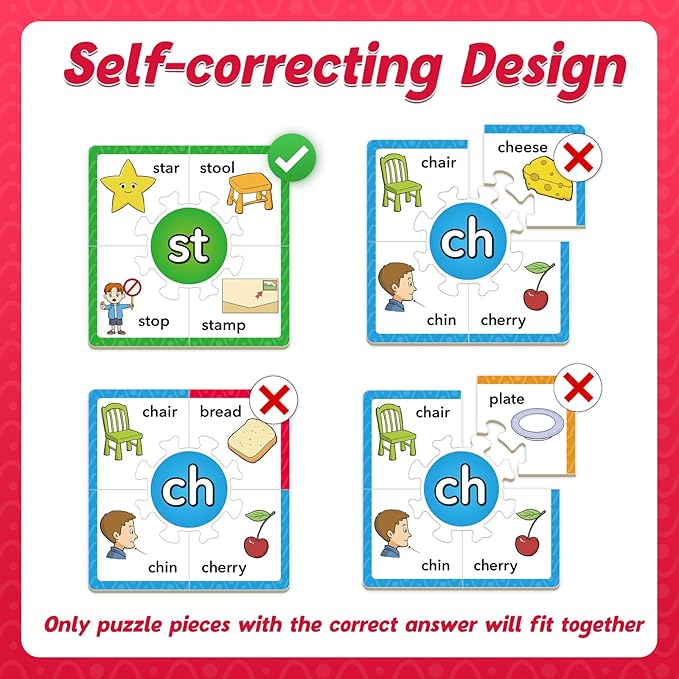 Torlam Phonics Puzzle, Rhyming Games Phonics Games Flash Cards for Kids Toddler, Learn to Read Spelling Reading Sight Words, Digraphs Blends Site Words for Preschool Kindergarten Homeschool Supplies