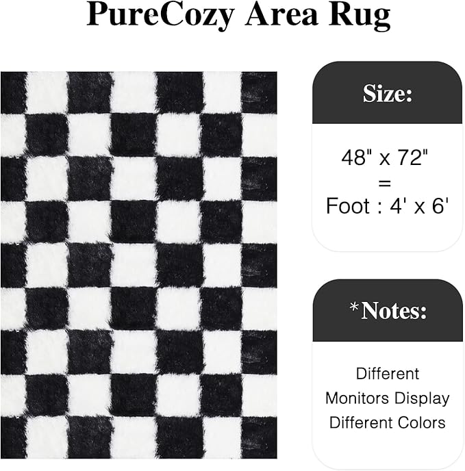 Checkered Rug 4x6 for Living Room, Black and White Modern Shag Rug Super Soft Washable Fluffy Rugs Indoor Office Fuzzy Carpet for Bedroom Home Dorm Aesthetic Decor
