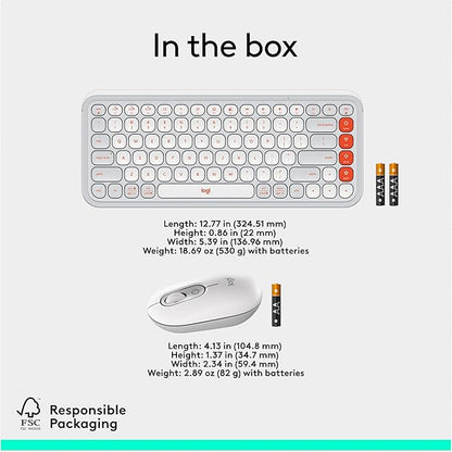 Logitech POP ICON Combo, Bluetooth Keyboard and Mouse Combo, Comfortable Typing, programmable Keys and Buttons, Quiet clicks, Easy-Switch up to 3 Devices - Off-White