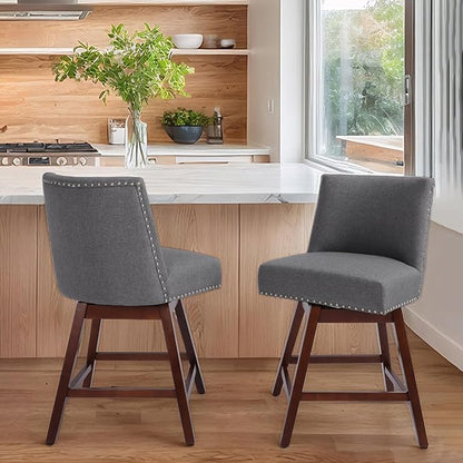 Counter Height Barstools Set of 2,360° Swivel Bar Stools with Back,26 inch Modern Counter barstools,Upholstered Bar Tall Stools for Kitchen Counter,Kitchen Island,Bar, Home (Dark Gray, SET OF 2)
