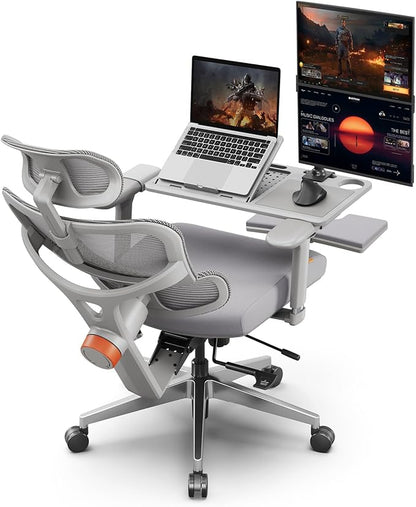 Newtral Office Chair Ergonomic - Home Office Desk Chair, Big and Tall Office Chair, Auto-Following Lumbar Support, 4D Armrest, Adjustable Seat Depth and Heigt (with Footrest + Laptop Tray, Gray)
