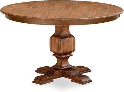 F3MZ7-50N-04 7-Pc Kitchen Table Set Includes a Pedestal Table and 6 Light Tan Polyester Dining Room Chairs with Padded Back - Antique Walnut