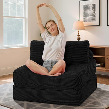HABUTWAY Folding Sofa Bed, Convertible Sleeper Chair Bed w/Dual-Pillow & Handle, Foldable Floor Sofa Lounge w/Back Support for Living Room, Bedroom, Apartment, Office, Black