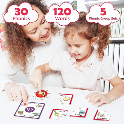 Torlam Phonics Puzzle, Rhyming Games Phonics Games Flash Cards for Kids Toddler, Learn to Read Spelling Reading Sight Words, Digraphs Blends Site Words for Preschool Kindergarten Homeschool Supplies