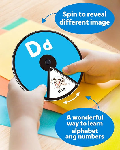 Coogam Interactive Alphabet Spinning Card for Toddler, ABC Letters Numbers Learning Game, Pattern Color Sight Words Educational Flashcard, Montessori Toy Gift for Preschool 3 4 5 Year Old