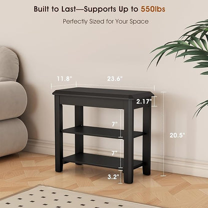 Shoe Rack Bench Seat Rubberwood 2-Tier Wooden Storage Bench 550lbs Compact Mid-Century Modern Design for Entryway, Hallway, Closet, Front Door Entrance, Foyer