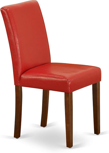 East West Furniture CAAB7-MAH-72 7 Piece Kitchen Table & Chairs Set Consist of a Rectangle Dining Room Table and 6 Firebrick Red Faux Leather Upholstered Chairs, 36x60 Inch, Mahogany