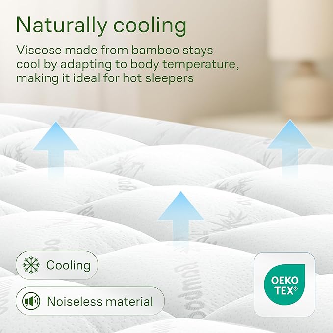Ultra Soft Twin XL Size Mattress Topper - Viscose Made from Bamboo Pillow Top Mattress Pad for Back Pain Relief - Naturally Cooling for Hot Sleepers, White