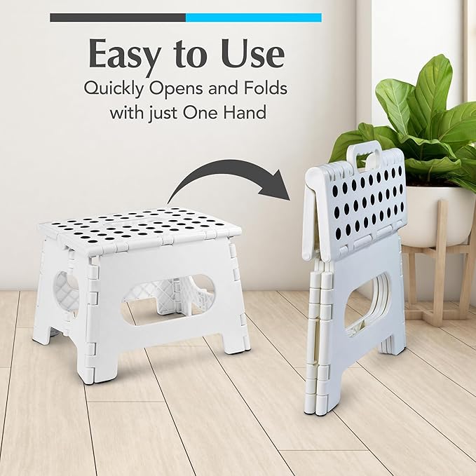 Handy Laundry Folding Lightweight Step Stool - Sturdy Enough to Support Adults and Safe Enough for Kids - Opens Easy with One Flip - Great for Kitchen, Bathroom or Bedroom (White | 2-Pack)