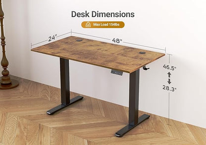 Seang Electric Standing Desk Adjustable Height, 48 x 24 Inch Sit Stand Desk with T-Shaped Frame, 3 Memory Presets & Cable Management for Home Office Computer Workstation, Black Frame/Rustic Brown Top
