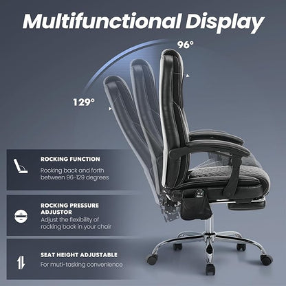 2-Pack Massage Office Chair with Heat and Footrest, Ergonomic Reclining Leather Executive Computer Desk Chair with Wheels, Big and Tall Adjustable Chair for Home Office and Gaming, 300 lbs Support