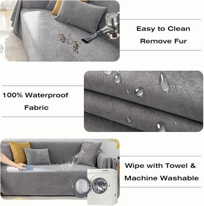 STACYPIK Thick Waterproof Grey Sofa Cover Couch Cover, Anti Slip Loveseat Covers for 2 Cushion Couch, Anti-Cat Scratch Couch Protector Sofa Slipcover, Multi-Use Leakproof Furniture Protector-71X102IIN