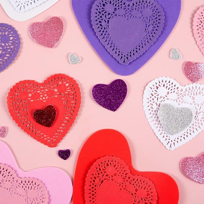 JOYIN 200 PCS Valentines Day Craft Gift Set with Heart Doilies, Tableware Decoration, Home Activitie, Kitchen Disposable Table Doilies, Valentine's Day Party Tableware Decoration